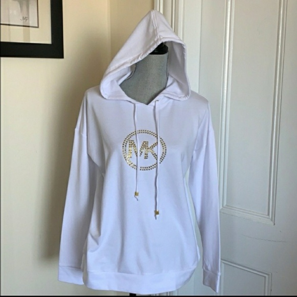 White Michael Kors studded logo hoodie (light sweatshirt) in size M